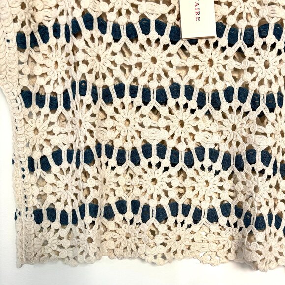 Solitaire Crochet Pullover Top Women's Sz M Round Neck Cap Sleeves Floral NWT - Picture 4 of 14